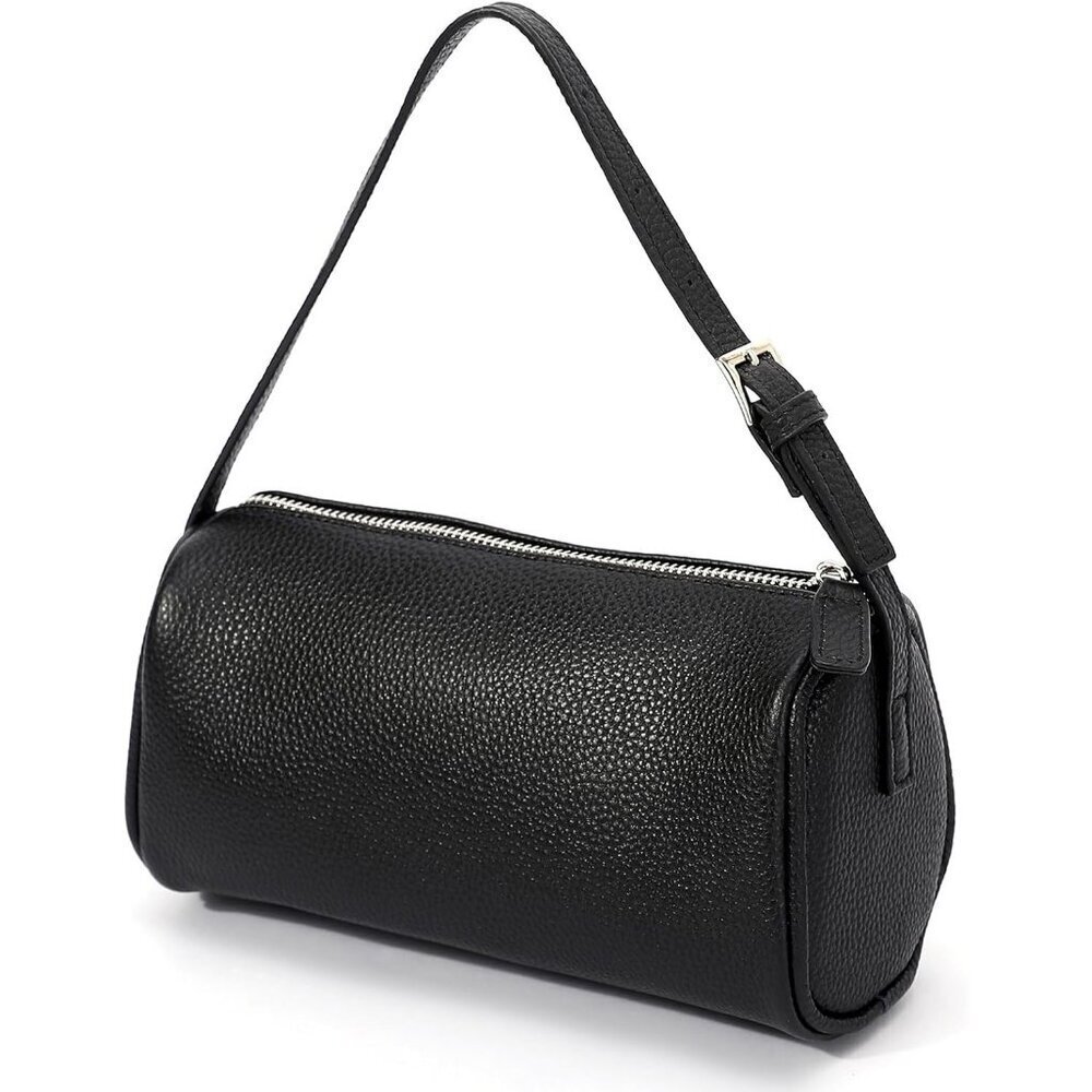 Women Black Calf Leather Purse Small Hobo Crossbody Bag with Adjustable Strap